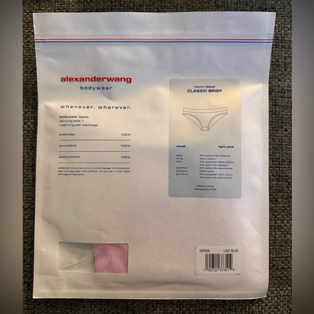 RARE Alexander Wang Micro Ribbed Classic Brief Light Pink - Picture 3 of 7